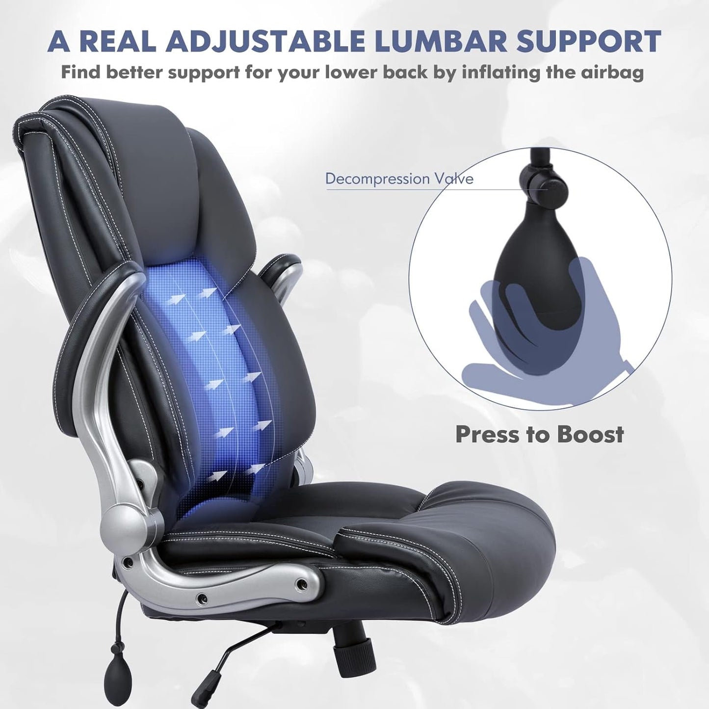 REGAL Ergonomic High Back Leather Office Chair with Lumbar Support