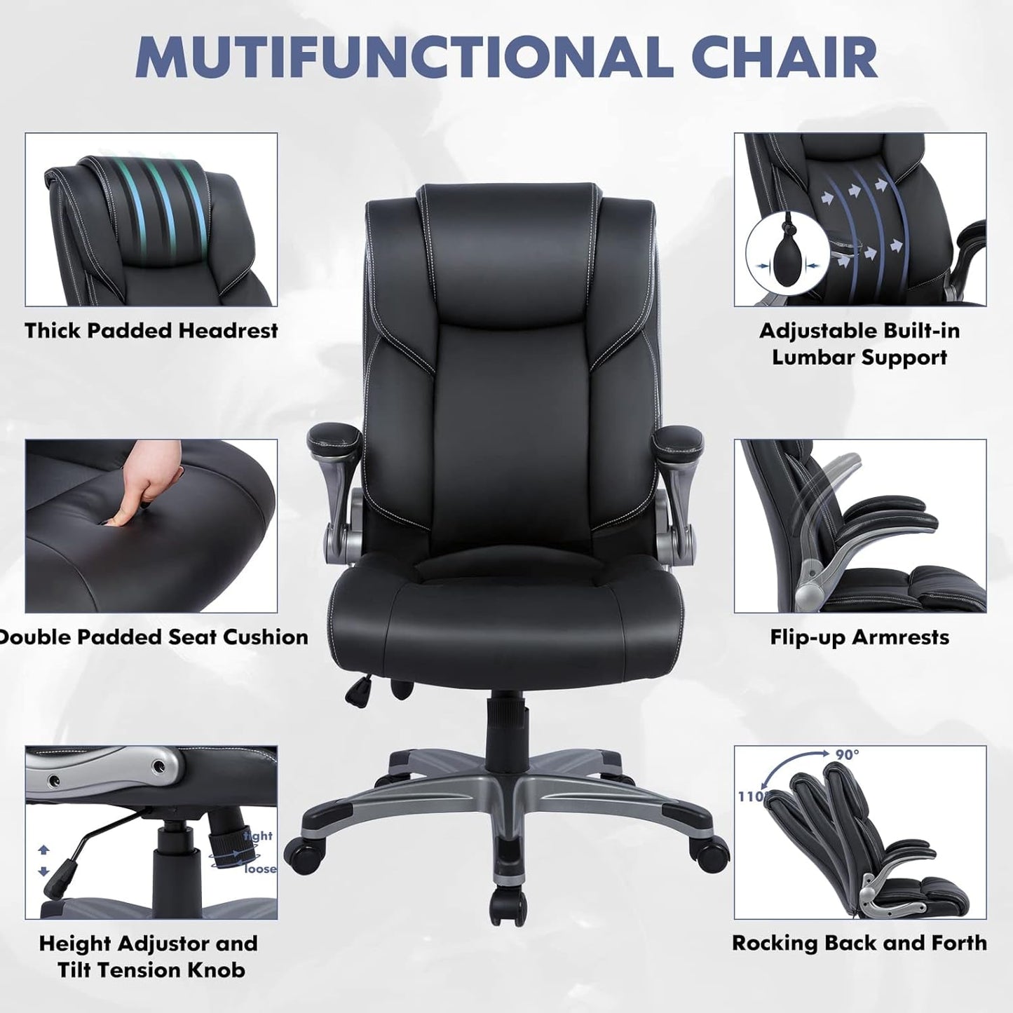 REGAL Ergonomic High Back Leather Office Chair with Lumbar Support