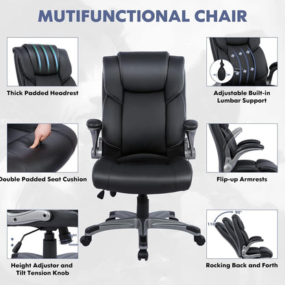 REGAL Ergonomic High Back Leather Office Chair with Lumbar Support