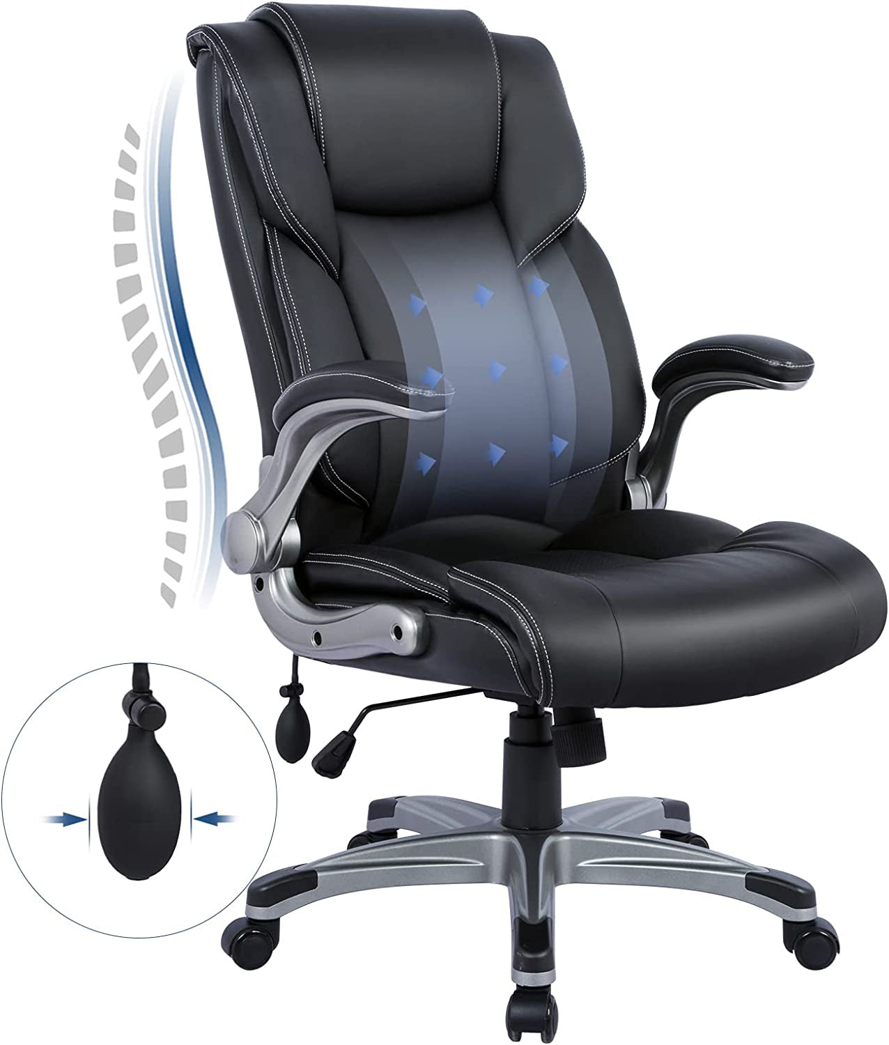 REGAL Ergonomic High Back Leather Office Chair with Lumbar Support